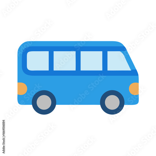 A simple, flat vector illustration of a blue van isolated on black