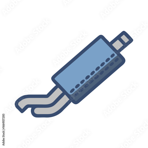 Stylized vector illustration of a car muffler with exhaust pipes on black backdrop
