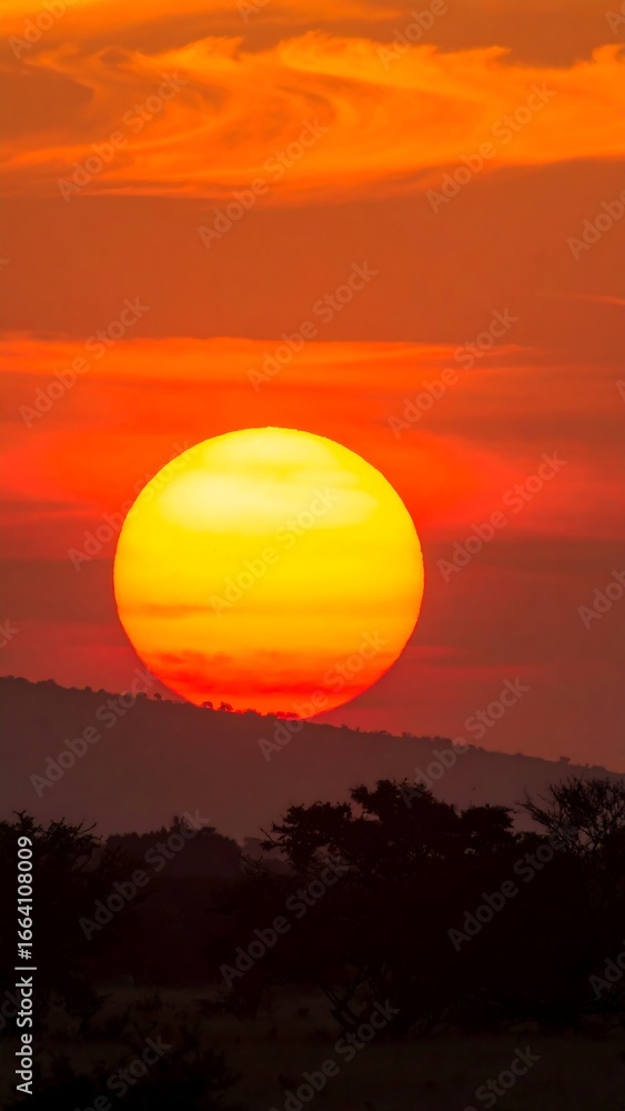 Obraz premium Vibrant sunset over hills