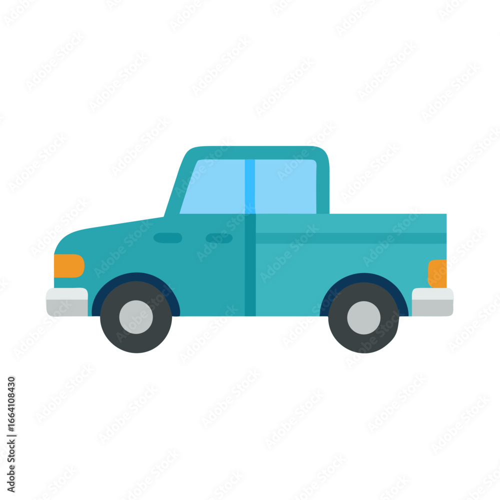 Fototapeta premium Teal Pickup Truck Illustration with Flat Design on Black Background Stock Image