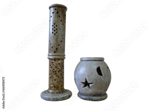typical soapstone crafts from the Ouro Preto region, Minas Gerais, Brazil, incense holder and lamp