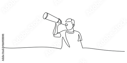 Visionary Leader Looking Through Telescope Line Illustration