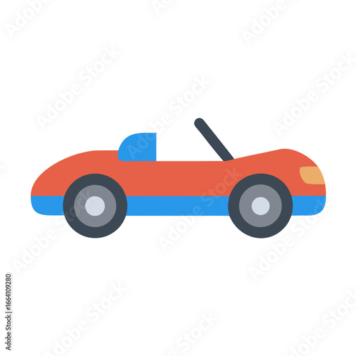 Stylish red convertible car on black background featuring flat design and vibrant colors