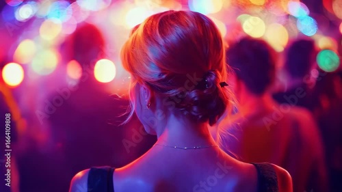 a woman standing in front of a crowd of people at a party 4k video