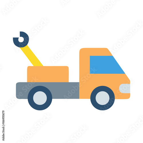Stylized tow truck illustration with a wrench arm against a black background