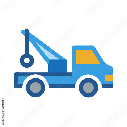 Illustration of a blue tow truck on a black background in flat style