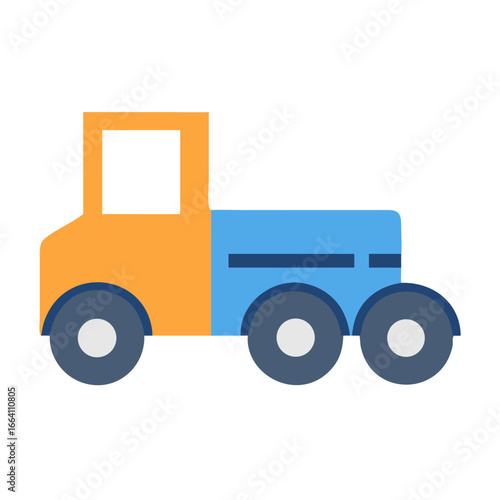 Simple colorful toy truck on a black background, minimalist design style.