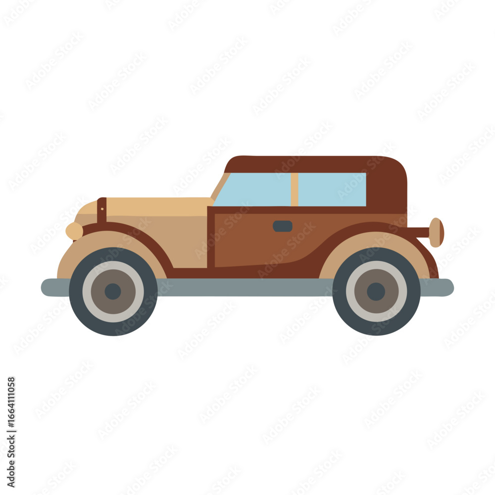 Fototapeta premium Vintage Flat Design Car Illustration of a Classic Vehicle Against Black Backdrop