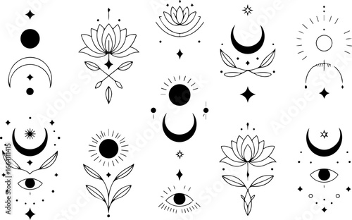 Mystic Lotus Moon Tattoo Set