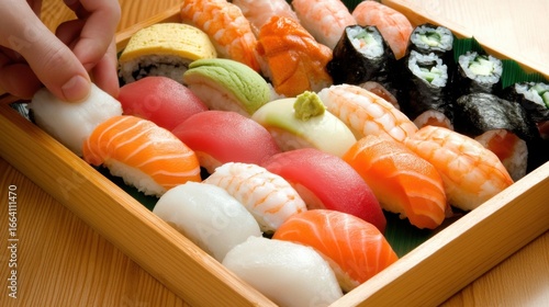 Sushi Being Served in Authentic Restaurant Setting