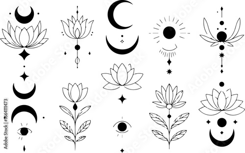 Mystic Lotus Moon Tattoo Set