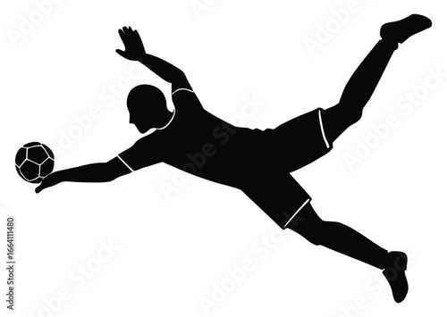 Goalkeeper in Action Silhouette Catching the Ball Mid Air Dynamically