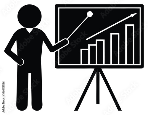 Presentation of business growth with rising graph shown on whiteboard business concept