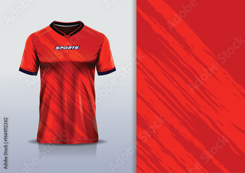 T-shirt mockup abstract texture grunge texture sport jersey design for football, soccer, racing, esports, running, red color