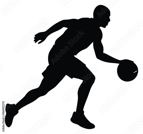Silhouette of a basketball player dribbling ball athletic and sporty figure