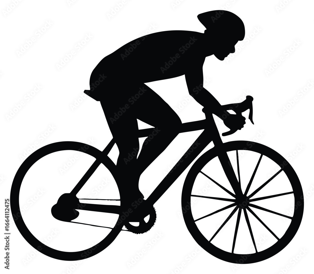 Naklejka premium Silhouette of a cyclist riding a bicycle on a white background simple design