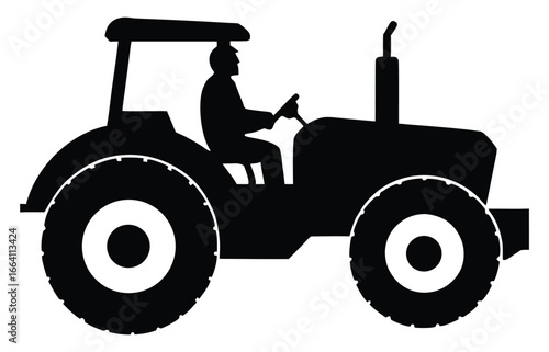 Silhouette of a tractor with driver agricultural vehicle farm equipment farming industry