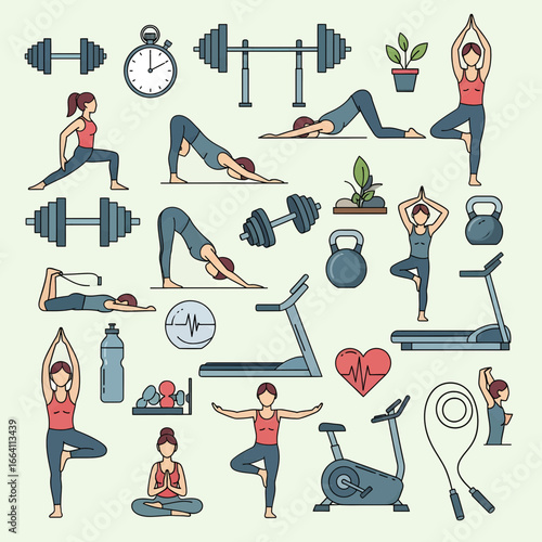 fitness sport icons set