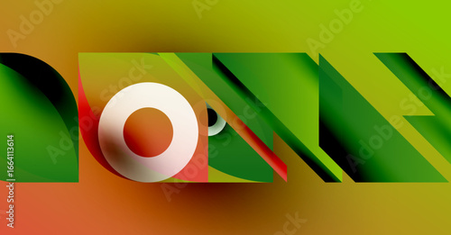 Abstract graphic design features overlapping shapes, vibrant colors, text DOWN partially visible. Modern aesthetic, bold composition.