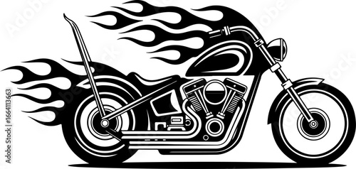 Flaming Chopper Tattoo Art Vector