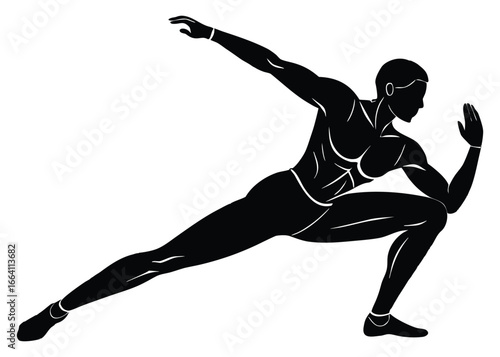 Silhouette of athletic man stretching or exercising in dynamic pose vector illustration