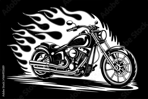 Flaming Chopper Tattoo Art Vector
