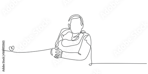 Continuous Line Art of a Father Hugging His Child for Fathers Day