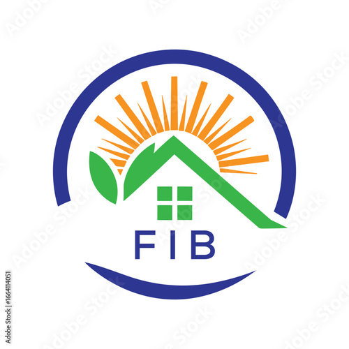 FIB Green Home Logo – Eco Friendly, Solar Energy, Real Estate and Sustainable Living Symbol. FIB Letter Logo.
