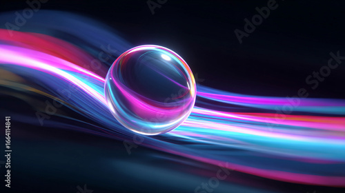 Colorful light trails with glass sphere reflectivity in dark setting