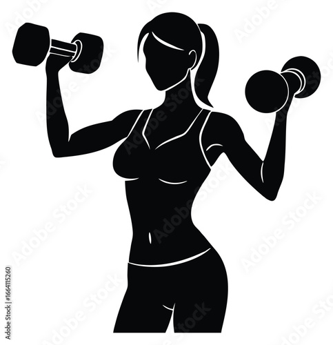 Silhouette of woman exercising with dumbbells fitness and healthy lifestyle illustration