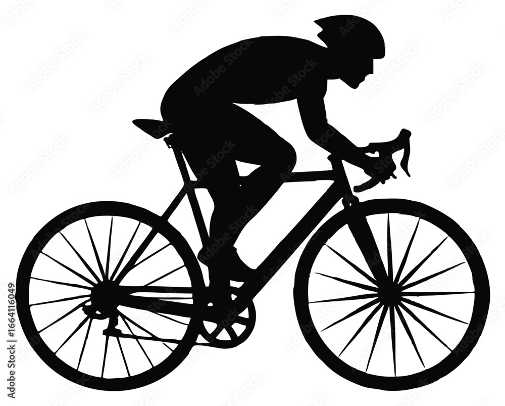 Obraz premium Black silhouette of a cyclist on a road bike riding fast