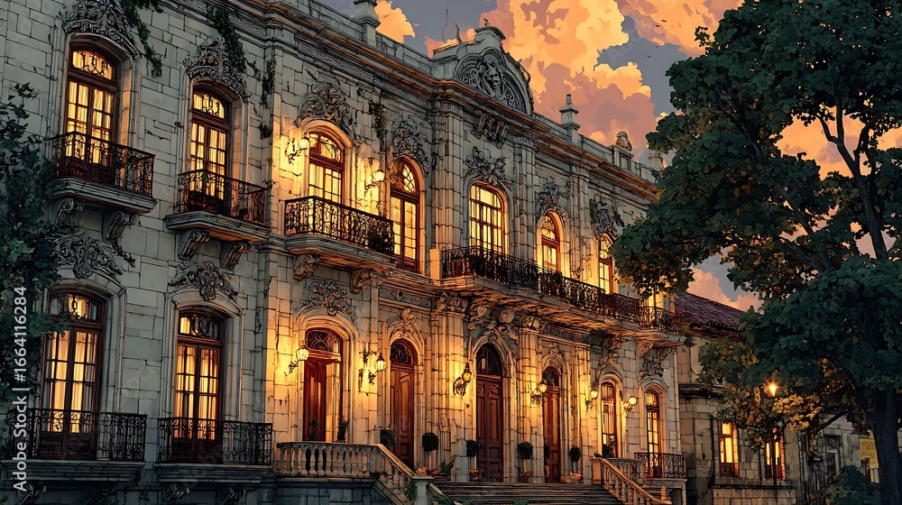 Fototapeta premium Historic street with lights high resolution picture