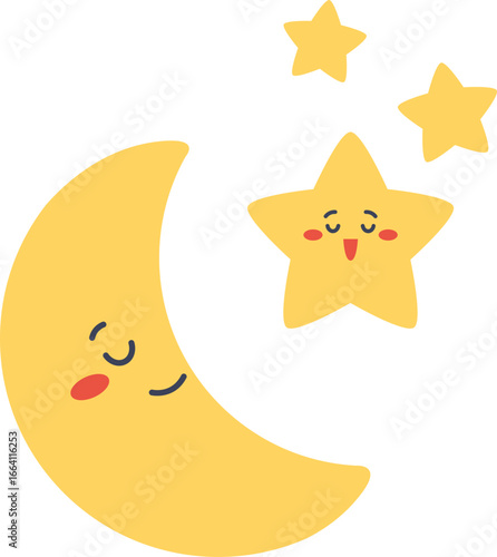 Cute Moon Stars Peaceful Night Sky illustration