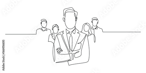 Continuous Line Drawing of a Business Leader and Their Team