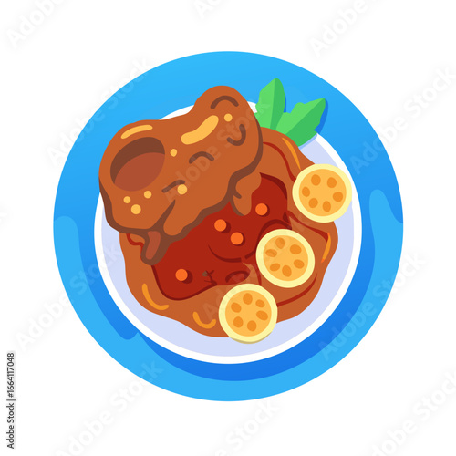 Cartoon vector illustration of a chicken dish on plate