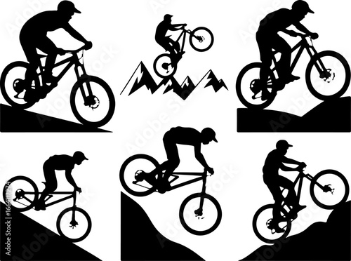 "Mountain Biking Action Silhouettes" Vector Bundle