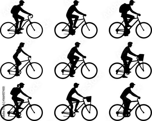"Mountain Biking Action Silhouettes" Vector Bundle