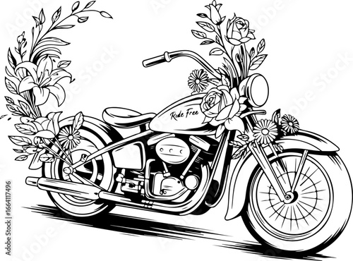 "Floral Motorcycle Art - Ride Free" vector Bundle