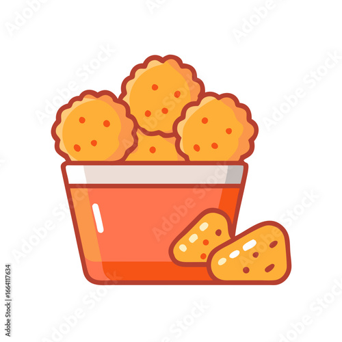 Cartoon illustration of chicken nuggets in a bucket