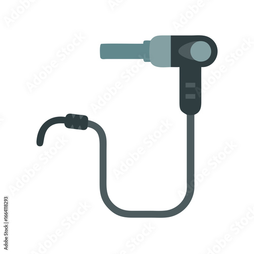 Minimalist flat design showing medical otoscope tool on black background