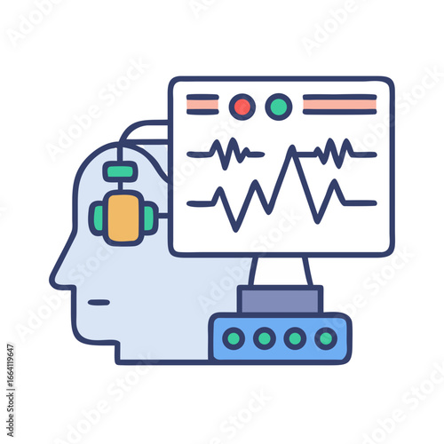 Medical scan with head and display showing brain activity