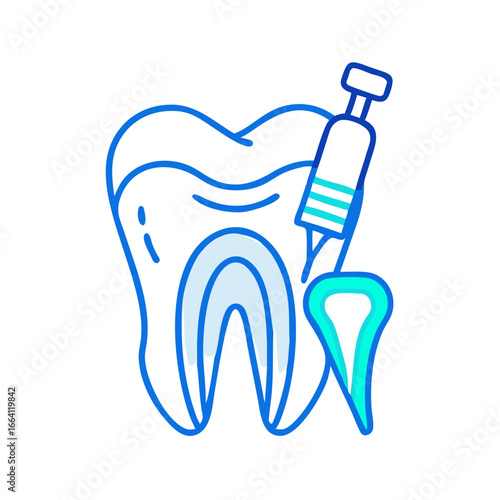 Dental injection with tooth illustration in minimalist neon style