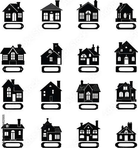 Mobile House Vector Set – Whimsical Black Silhouettes of Homes on Tank Tracks for Concept Art, Editorials, and Icon Design