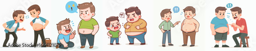 Cute Handdrawn Overweight Man Character with Different Emotions and Expressions Illustration