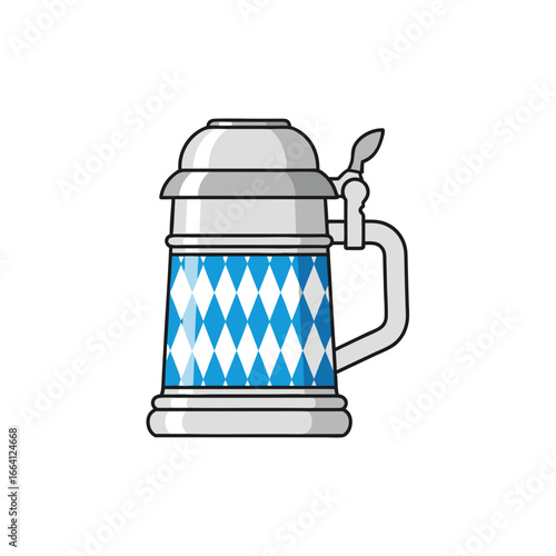 Traditional bavarian beer stein with blue diamond pattern vector illustration