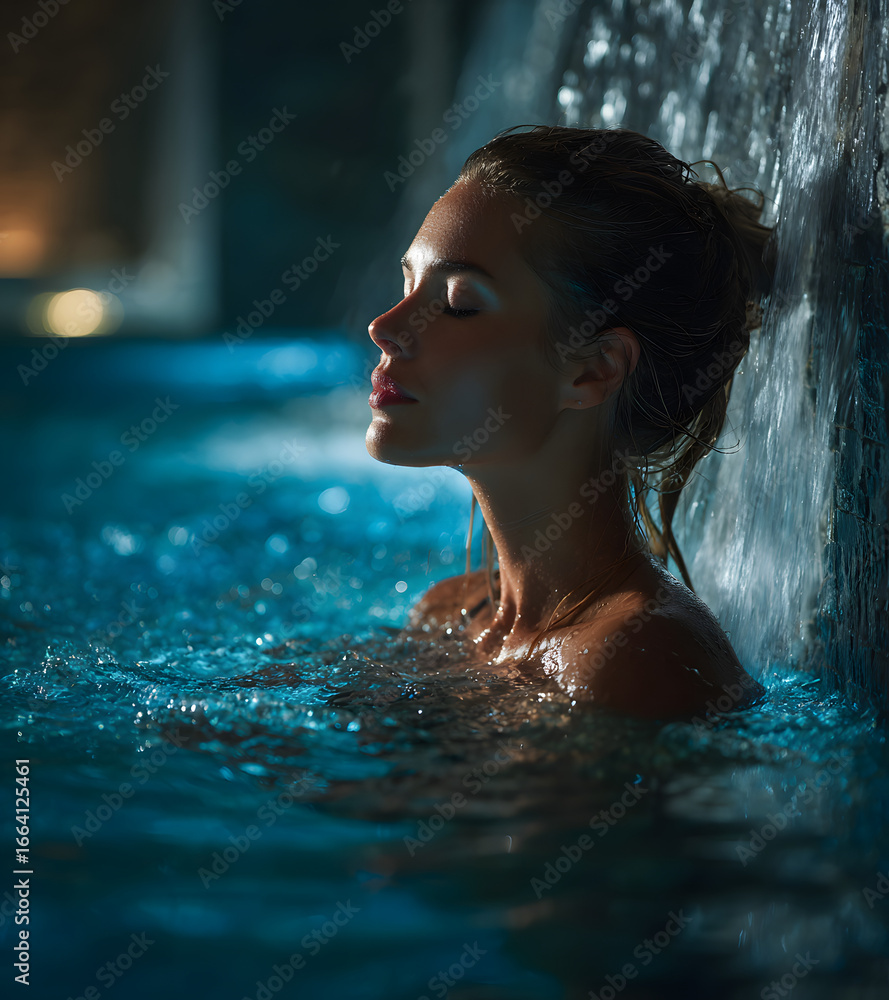 Fototapeta premium spa hydrotherapy woman waterfall jet