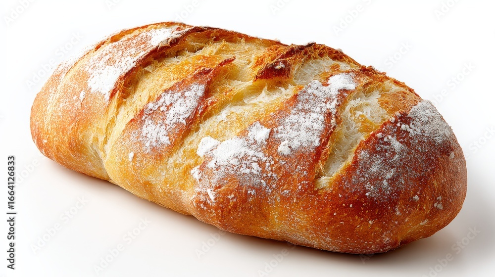Freshly Baked Loaf of Crusty Bread with Flour Dusting, Ideal for Culinary and Baking Concepts Freshly Baked Loaf of Crusty Bread with Flour Dusting, Ideal for Culinary and Baking Concepts