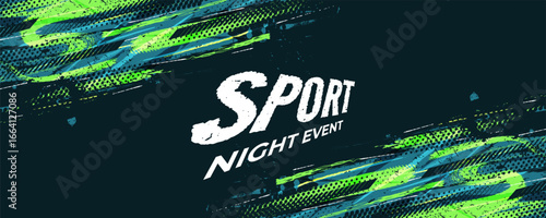 Blue and Green Brush Background in Halftone Style. Grunge Sports Cover or Poster Design. Scratch and Texture Elements For Design