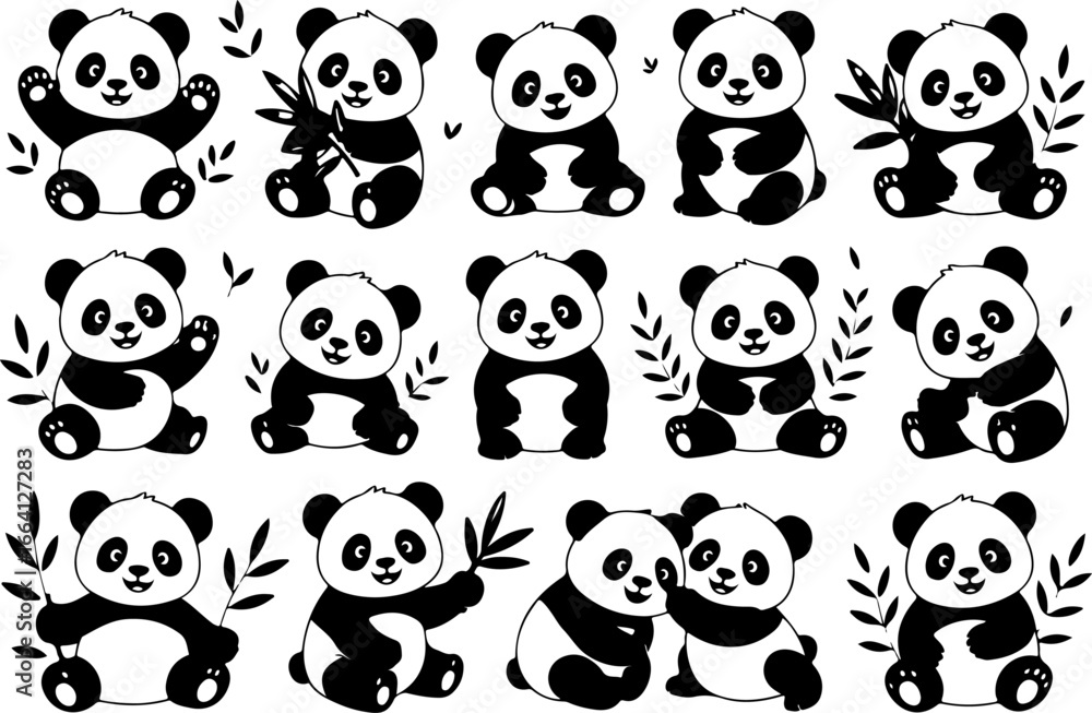 Obraz premium Cute Panda Cartoon Icons Bundle