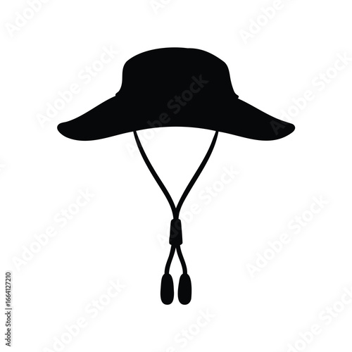 Black silhouette of a sun hat with string, ready for outdoor adventures